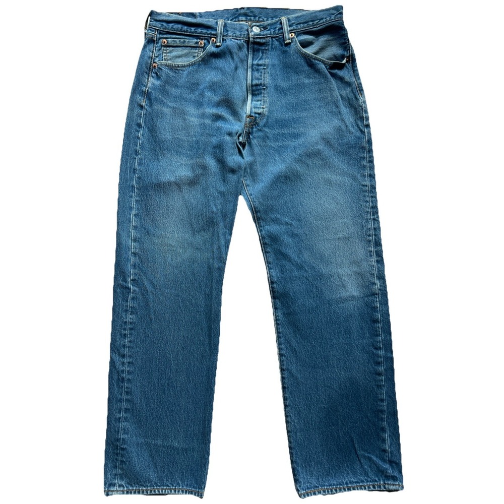 Levis 501 Jeans Mens 32x27 Blue Medium Wash Straight Button Fly 35x32